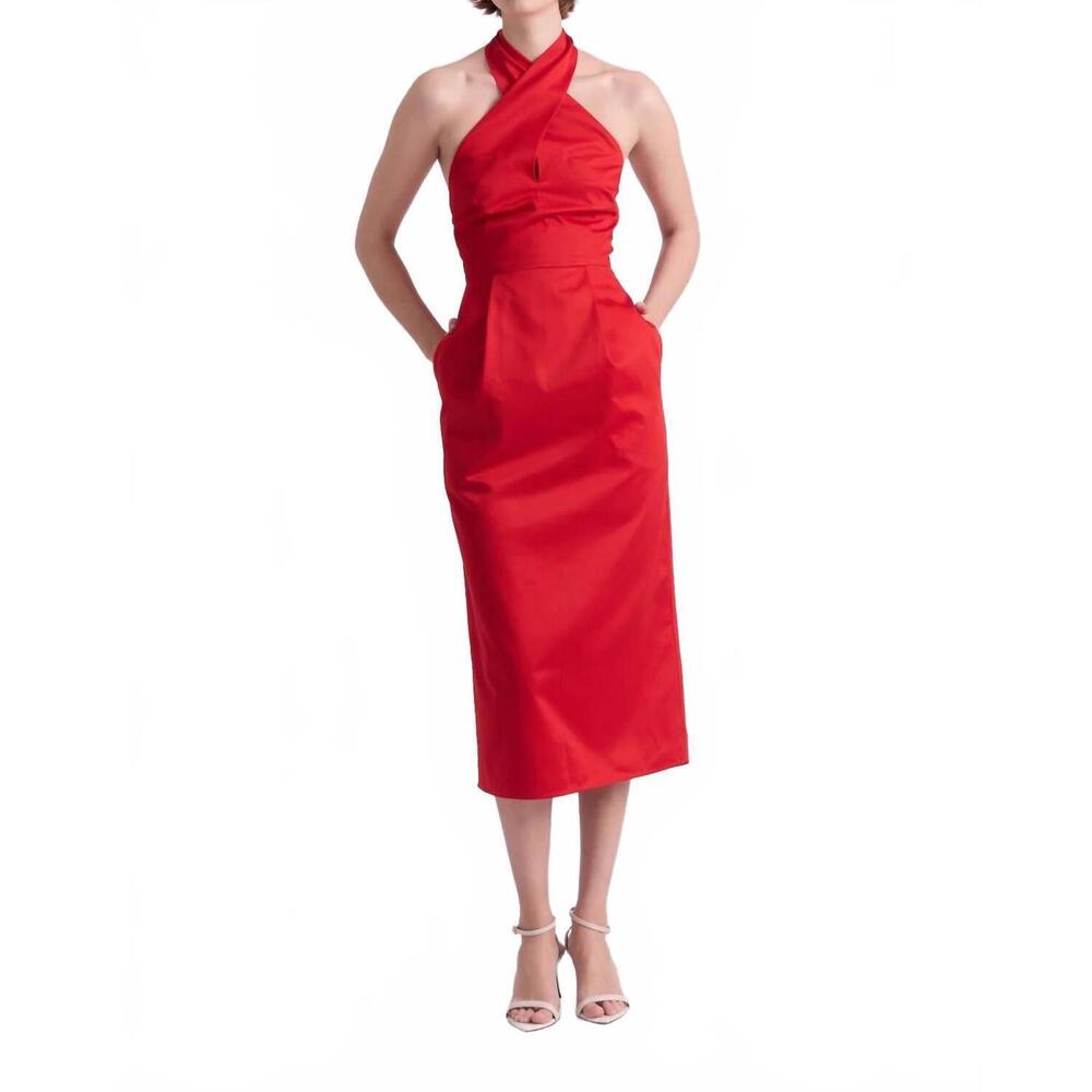 NEW DE LORETA georgia midi dress in red